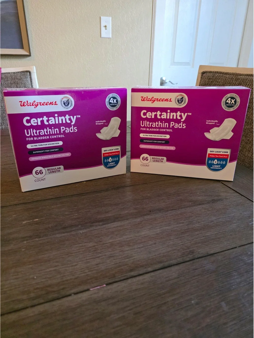 Lot Of 2! Walgreens Certainty Ultrathin Bladder Cont Pads Light, 66 Ct, Regular